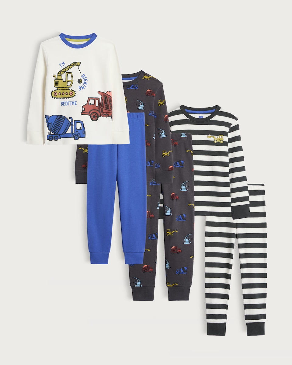 image 1 of F&F Boys 3-Pack Pure Cotton Printed Pyjama Set in Multi