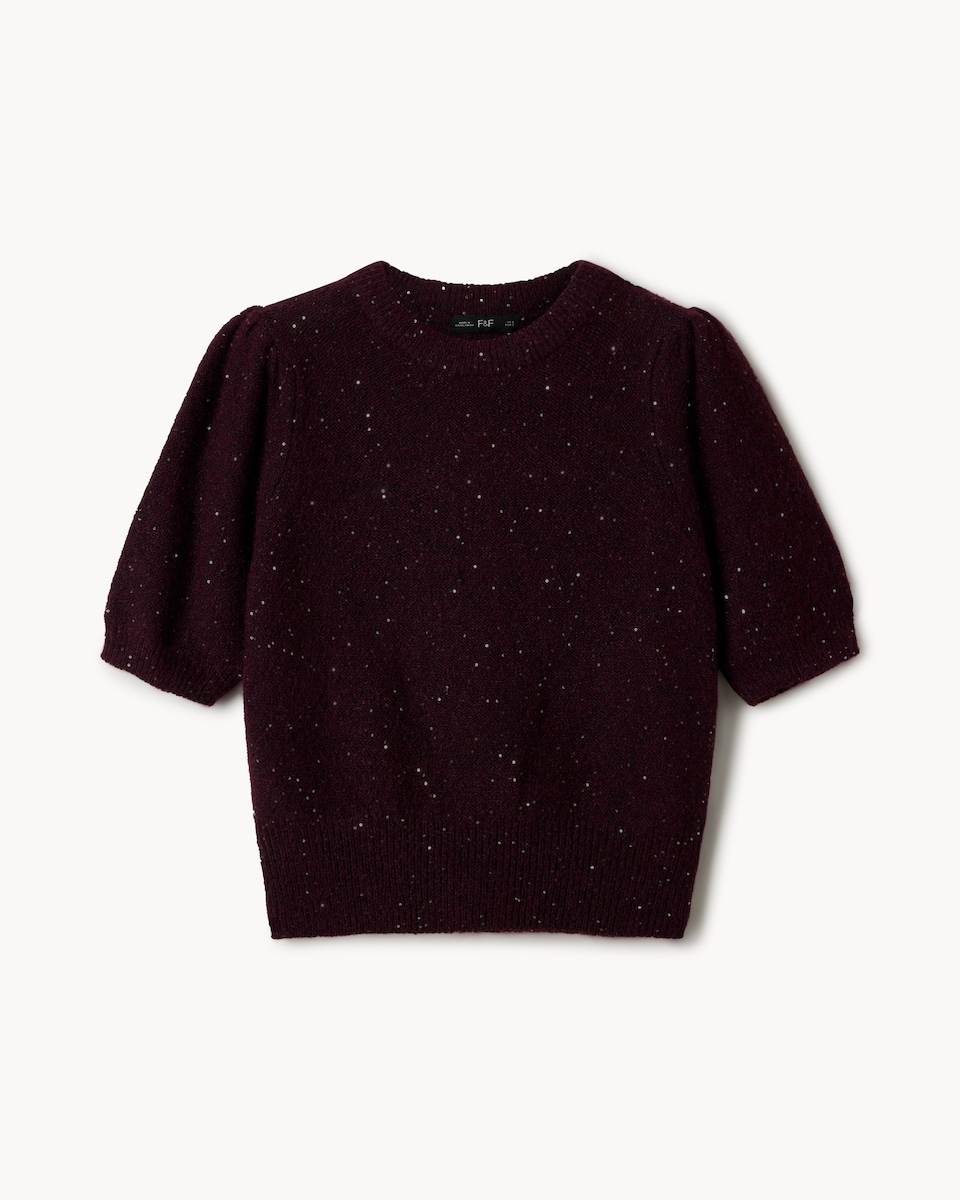image 1 of F&F Sequin Sparkle Jumper in Burgundy
