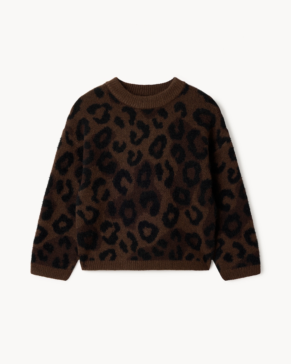 image 1 of F&F Girls Leopard Print Knitted Jumper in Brown