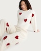image 1 of F&F Fleece Textured Heart Print Pyjama Set in Cream