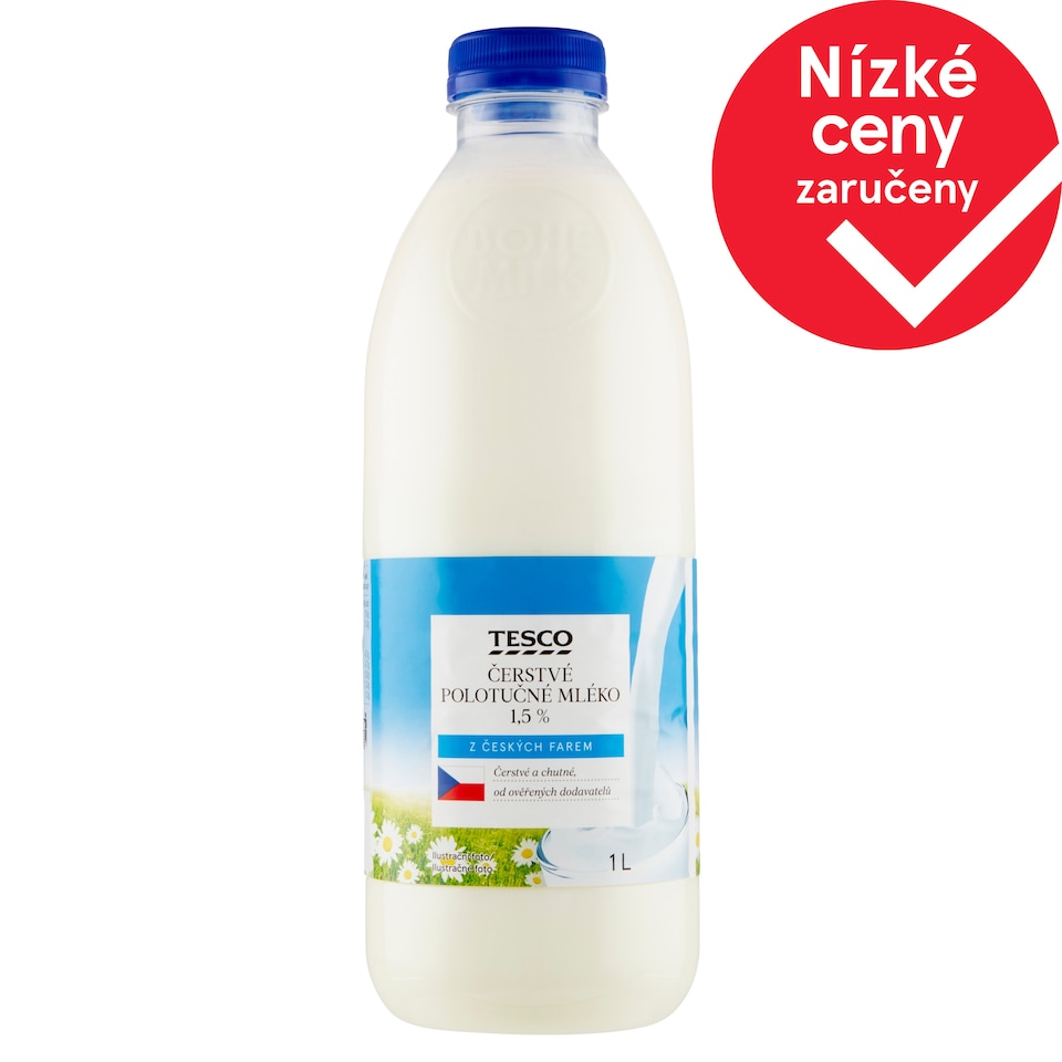 Tesco Čerstvé polotučné mléko 1,5% 1l