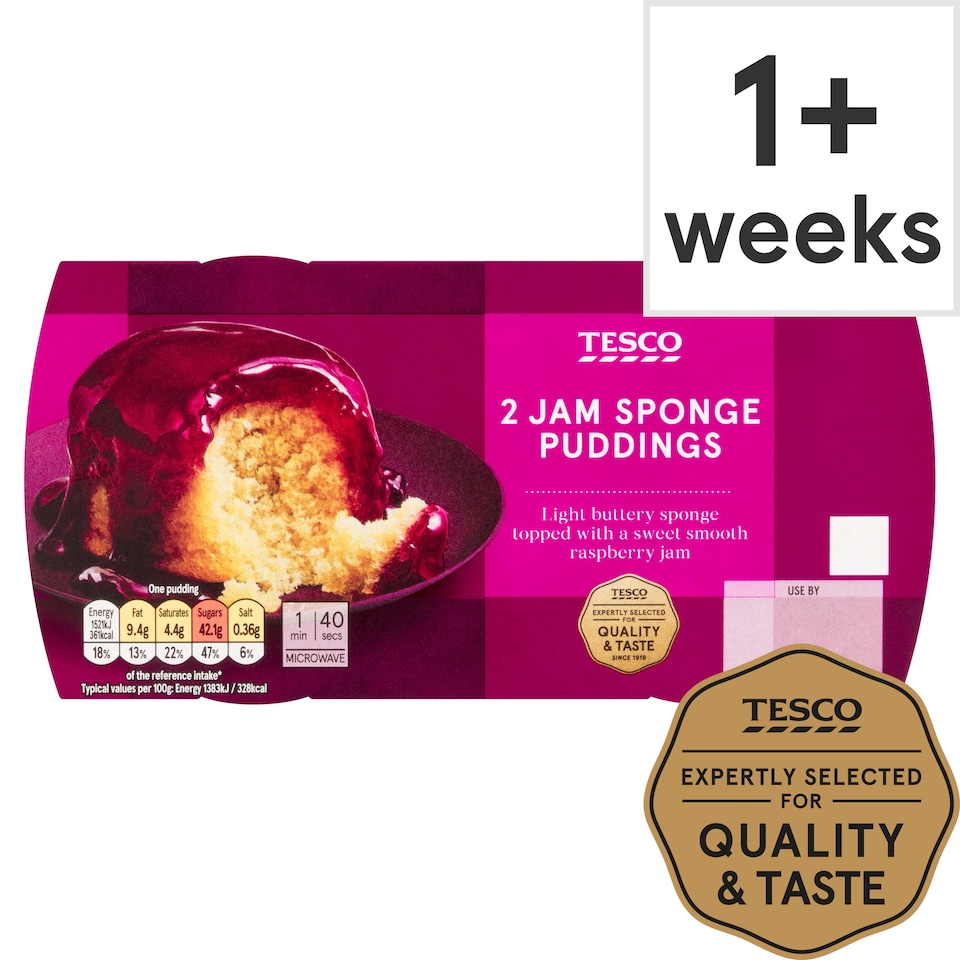 Tesco Raspberry Jam Sponge Puddings 2 Pack 220g