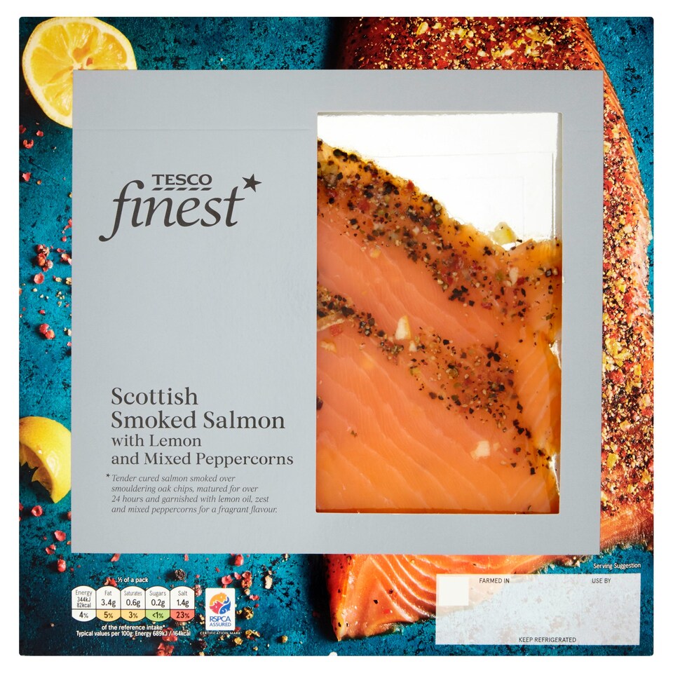 Tesco Finest* Scottish Smoked Salmon With Lemon And Peprcrn 100G
