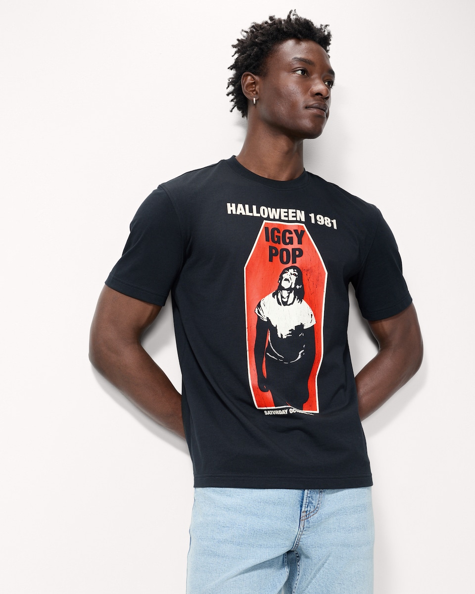 image 1 of Iggy Pop Pure Cotton Halloween Print T-Shirt in Black