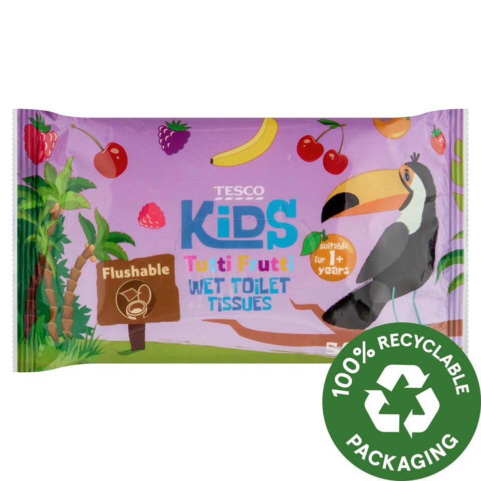 Tesco Kids Tutti Frutti vlhčený toaletný papier pre deti 50 ks