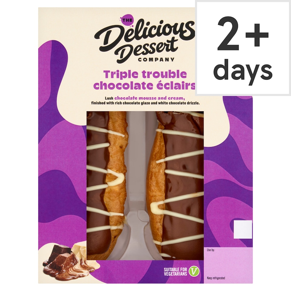 The Delicious Dessert Company Triple Chocolate Eclairs 2 Pack