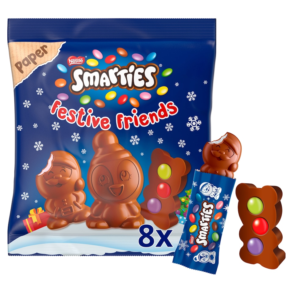 Smarties Festive Friends gluténmentes töltött tejcsokoládé tejcsokoládés cukordrazséval 65 g