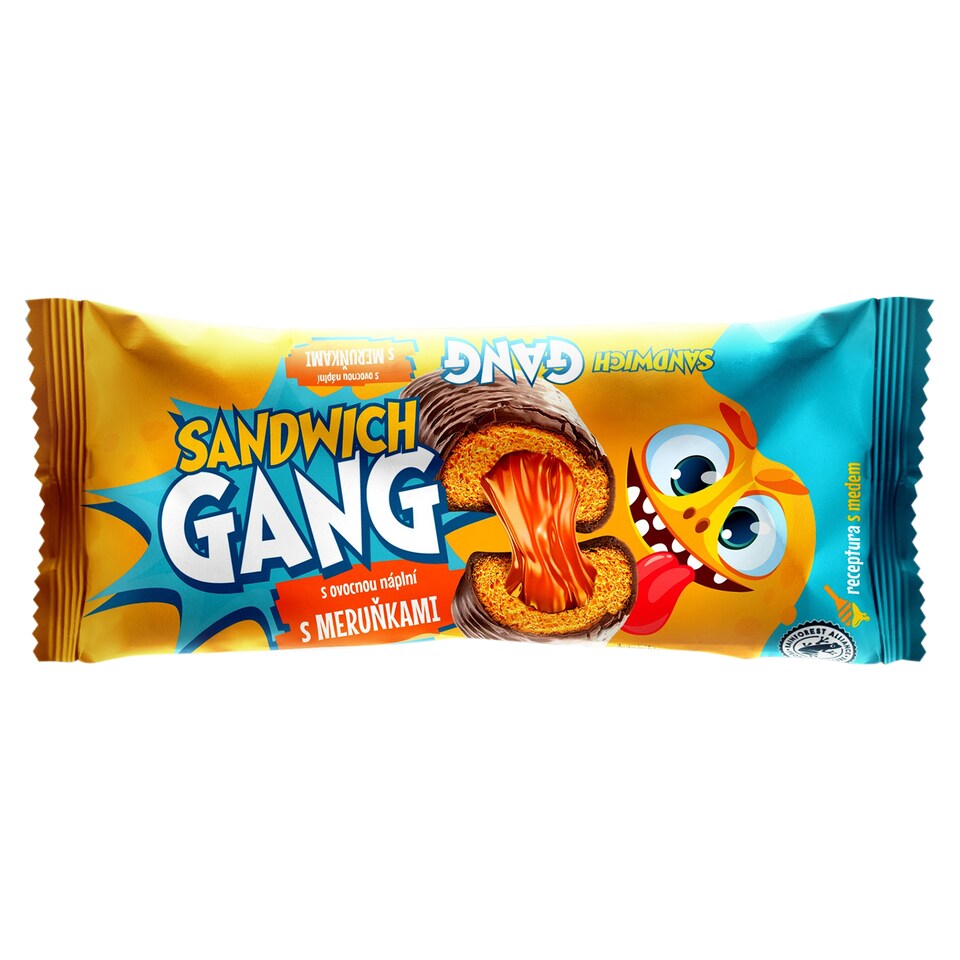 Sandwich Gang medové jemné pečivo s ovocnou náplňou s marhuľami v tmavej poleve 40 g