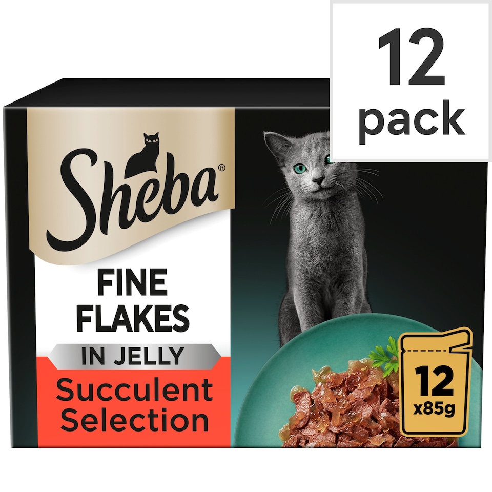 image 1 of Sheba Fine Flakes Cat Food Pouches Succulent Mix Jelly 12x85g