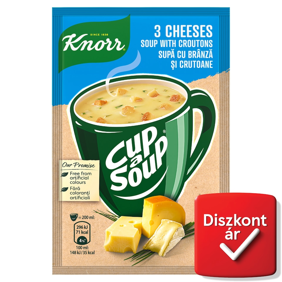 Knorr Cup a Soup instant 3 sajtkrémleves zsemlekockával 17 g