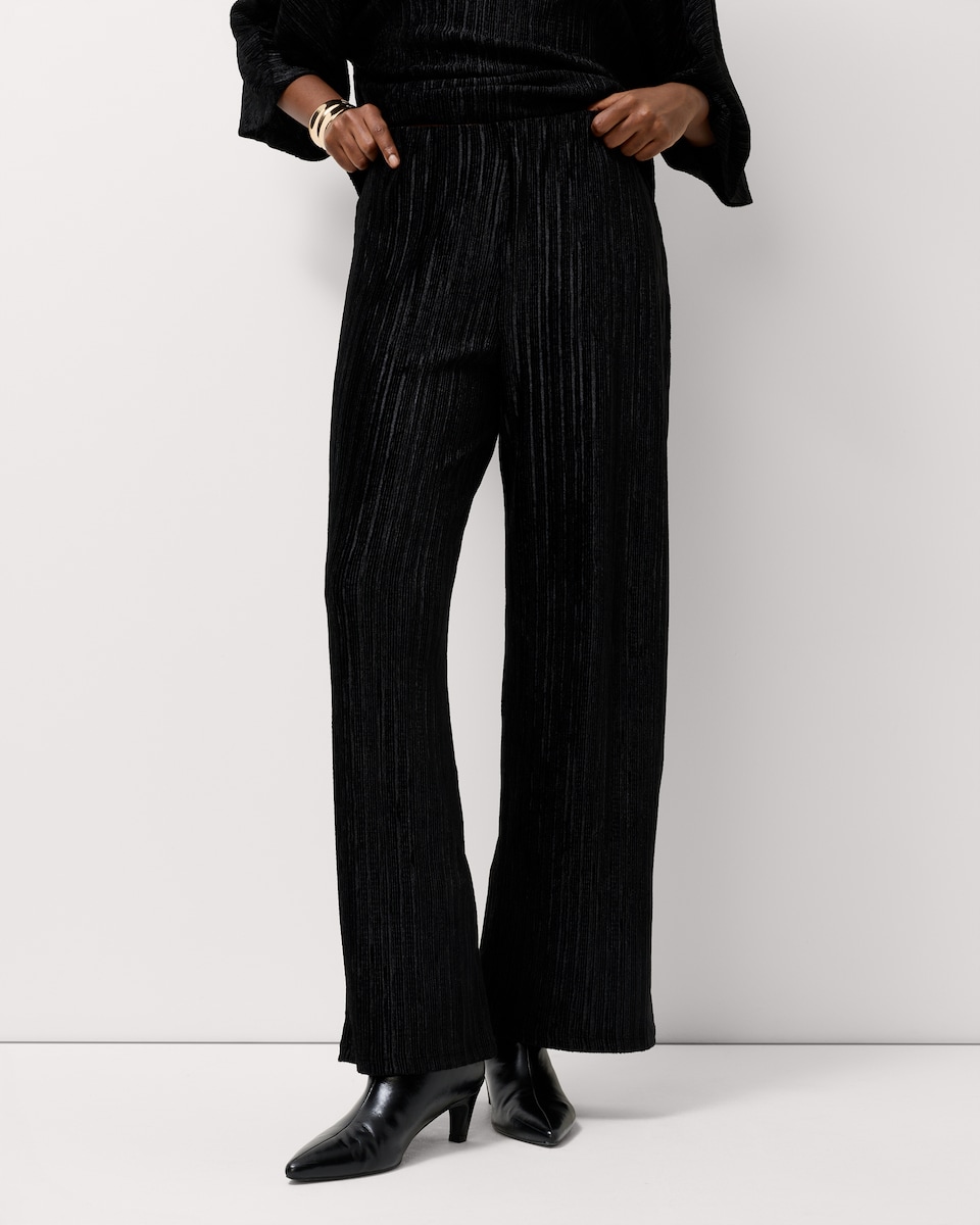 image 1 of F&F Velvet Textured Wide Leg Trousers in Black
