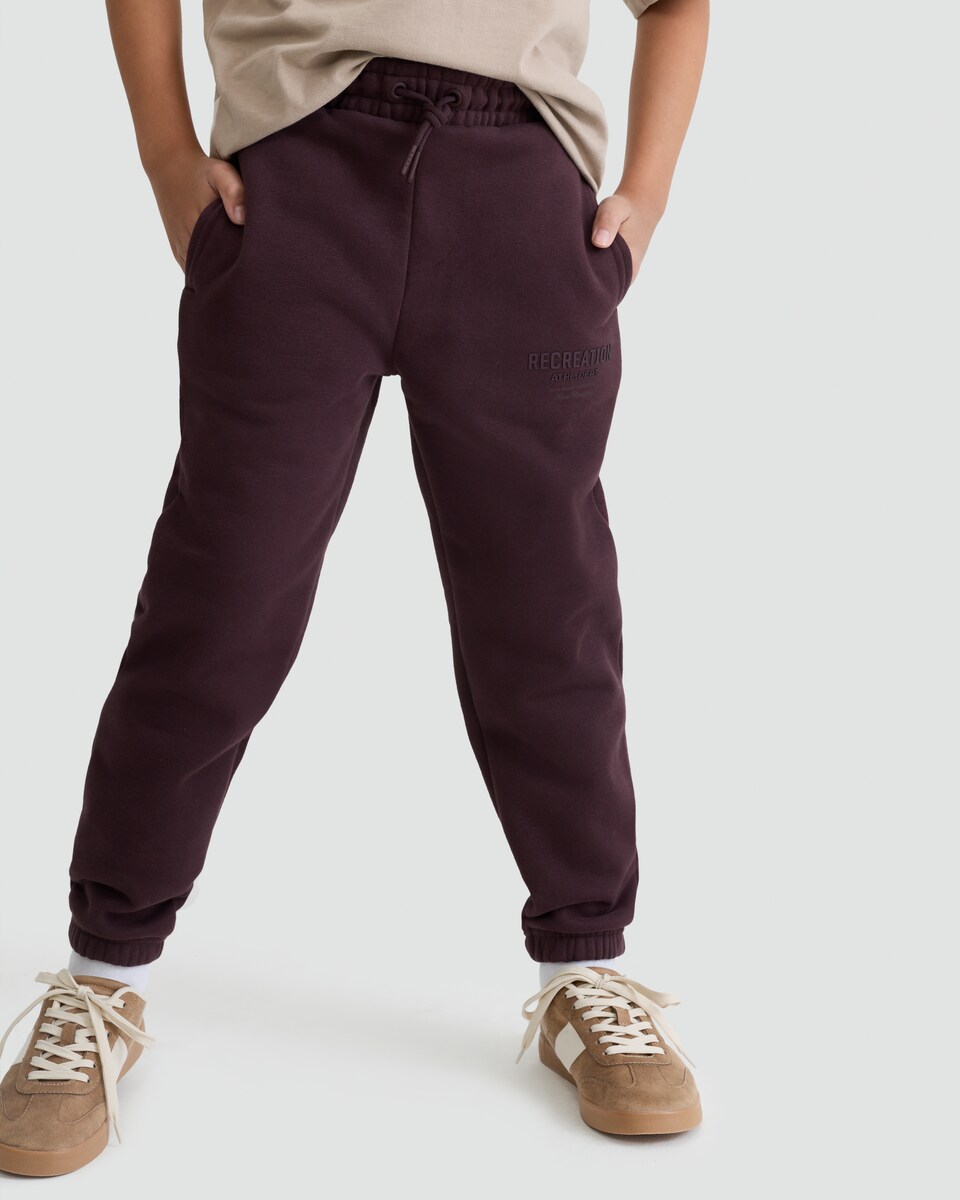 image 1 of F&F Active Boys Cotton Rich Slogan Cuffed Joggers in Burgundy