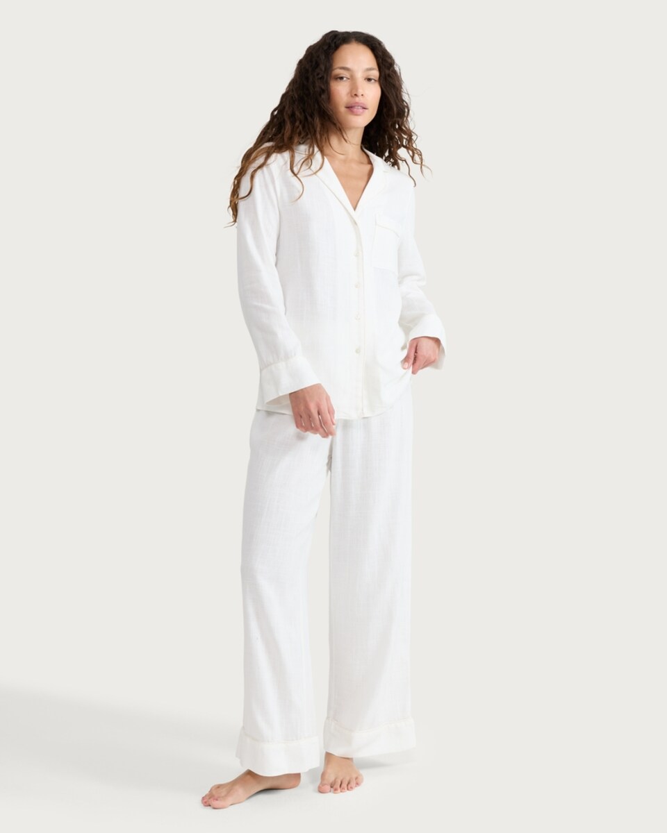 image 1 of The F&F Edit 2-Piece Revere Pyjama Set with Linen in White