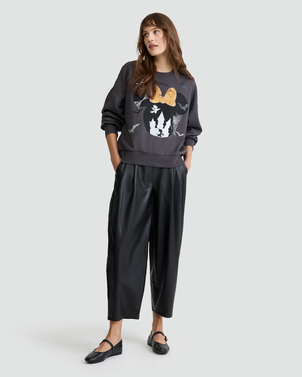 image 1 of Disney Minnie Mouse Halloween Print Cotton Rich Sweatshirt in Grey