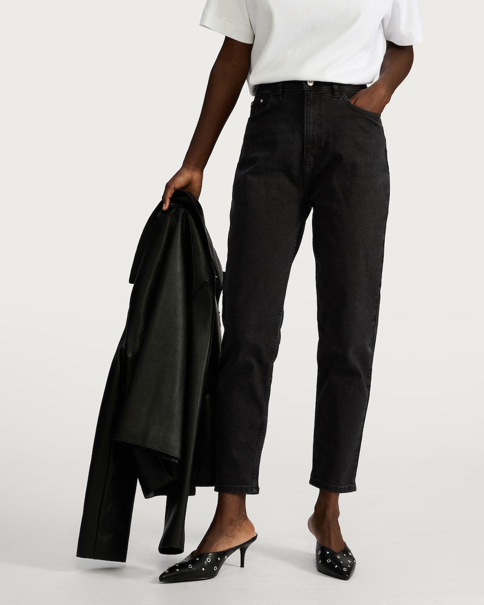 image 1 of F&F Slim Mom Jeans in Black