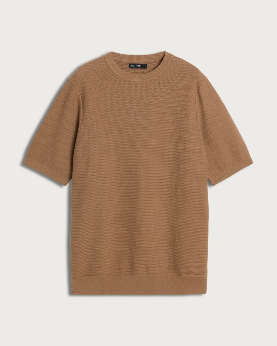 image 1 of The F&F Edit Pure Cotton Textured Knit T-Shirt in Med Nude