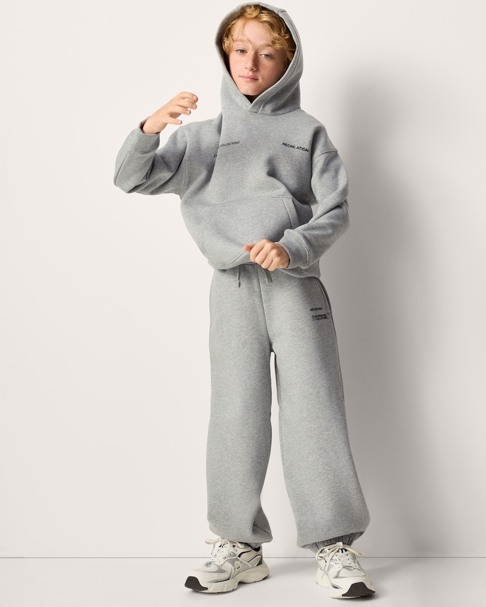 image 1 of F&F Boys Cotton Rich Slogan Hoodie in Grey Marl