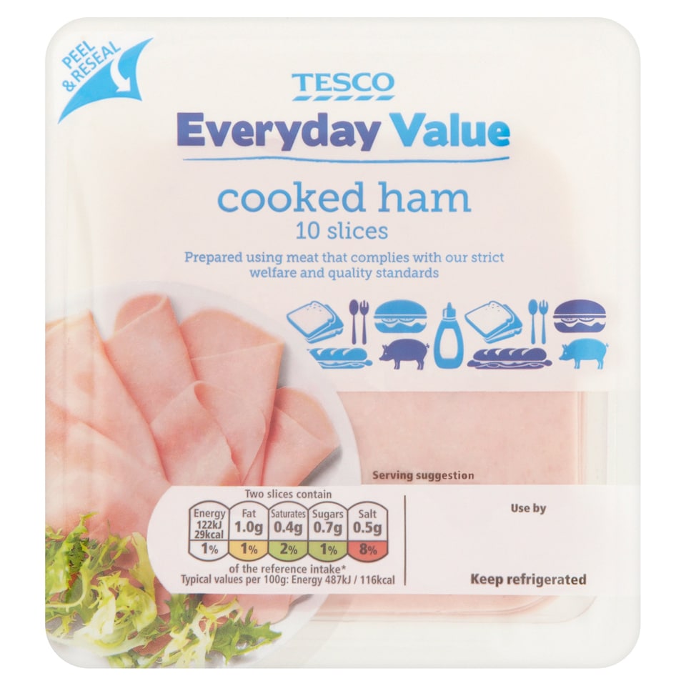 Tesco Everyday Value Cooked Ham 125G