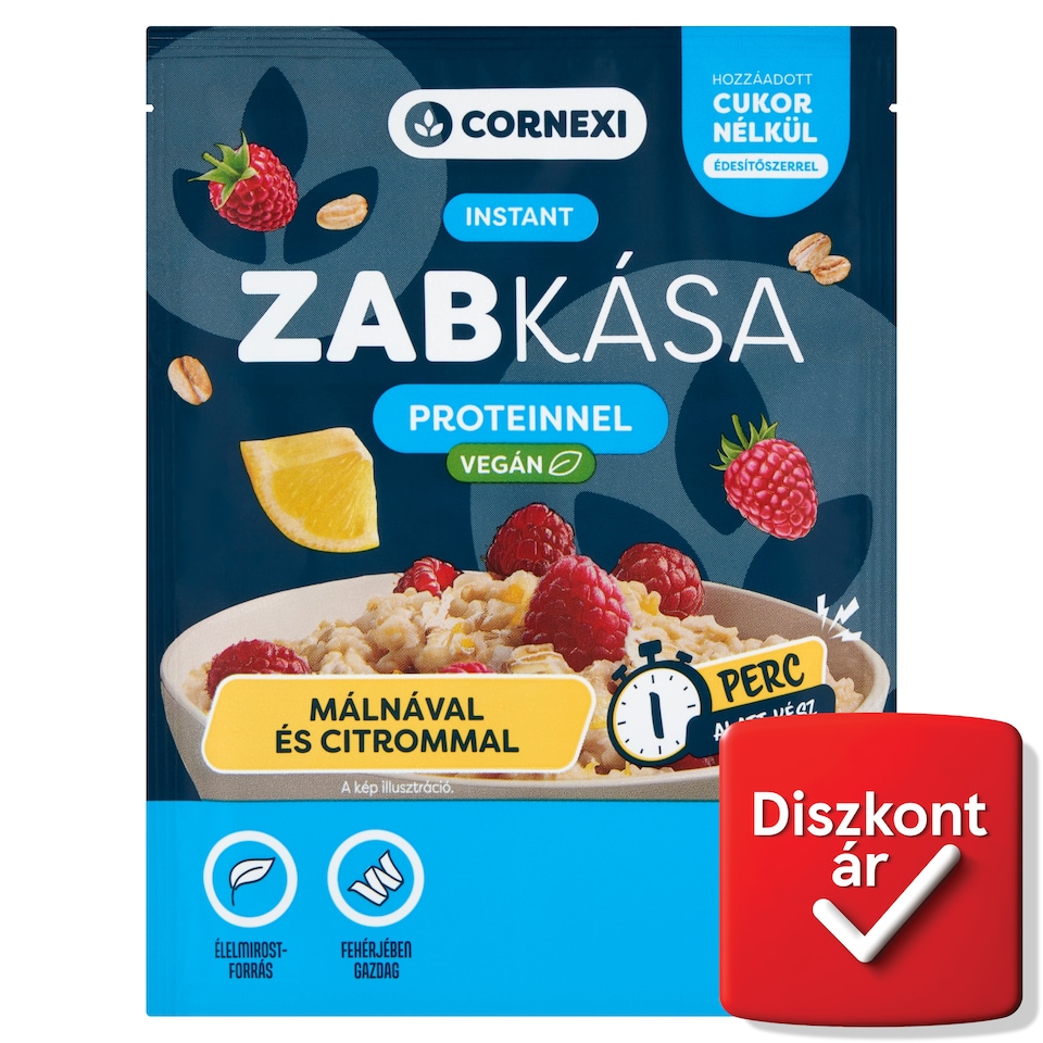 Cornexi málnás-citromos instant zabkása proteinnel, hozzáadott cukor nélkül, édesítőszerrel 50 g