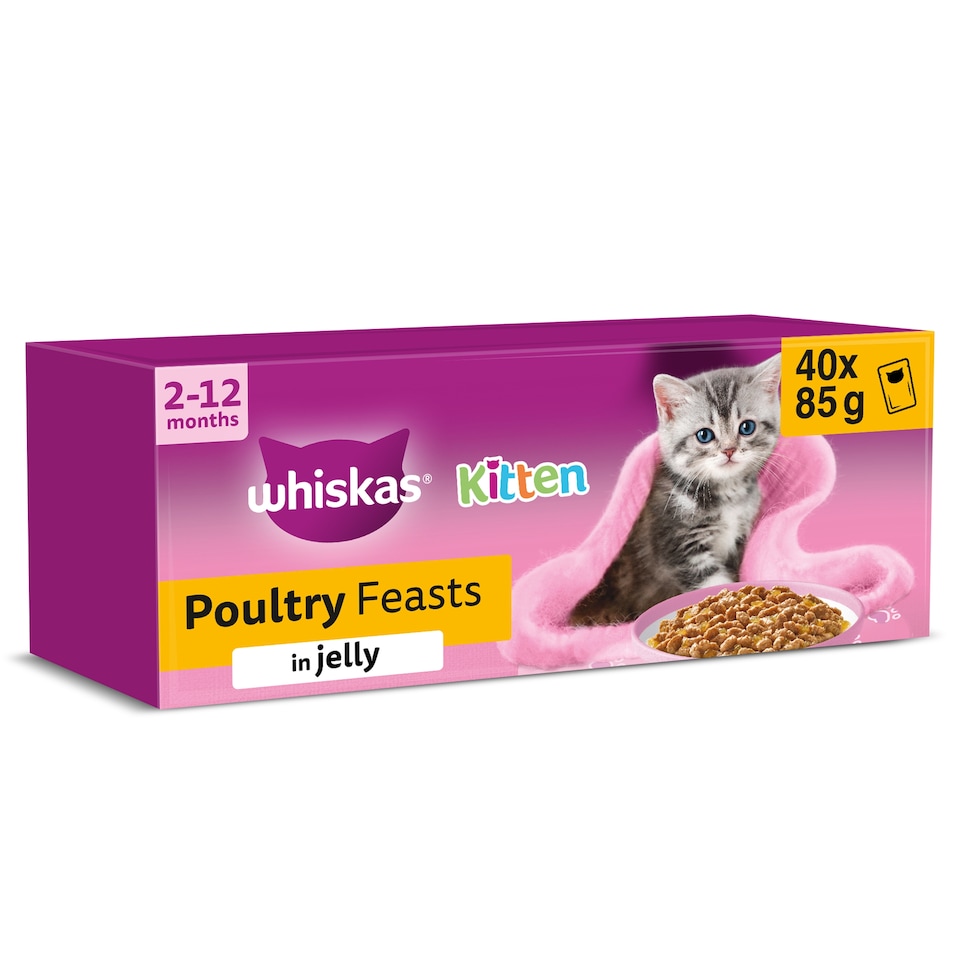 image 1 of Whiskas Kitten Cat Food Pouches Poultry Feasts in Jelly 40x85g