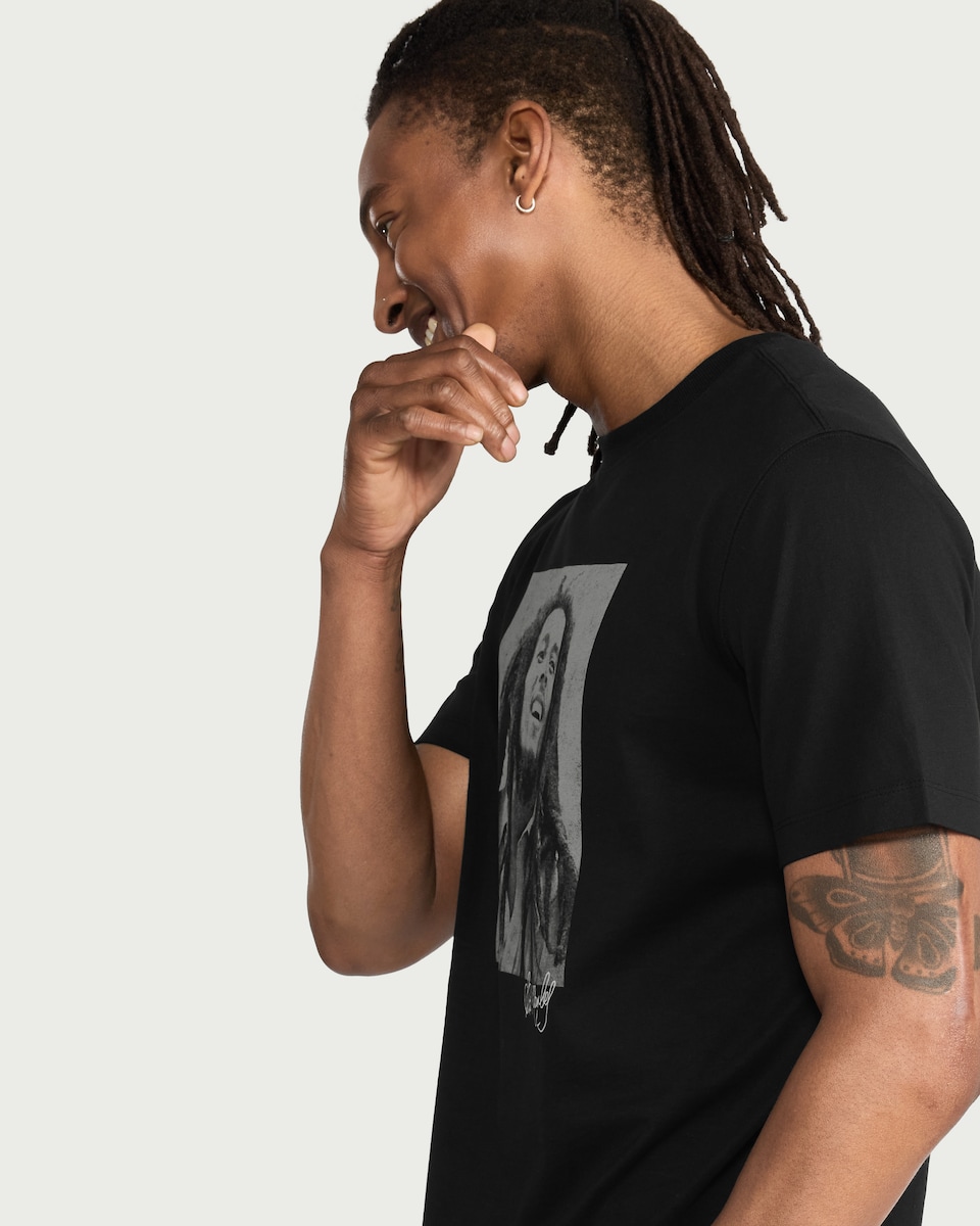 image 1 of Bob Marley Print T-Shirt in Black