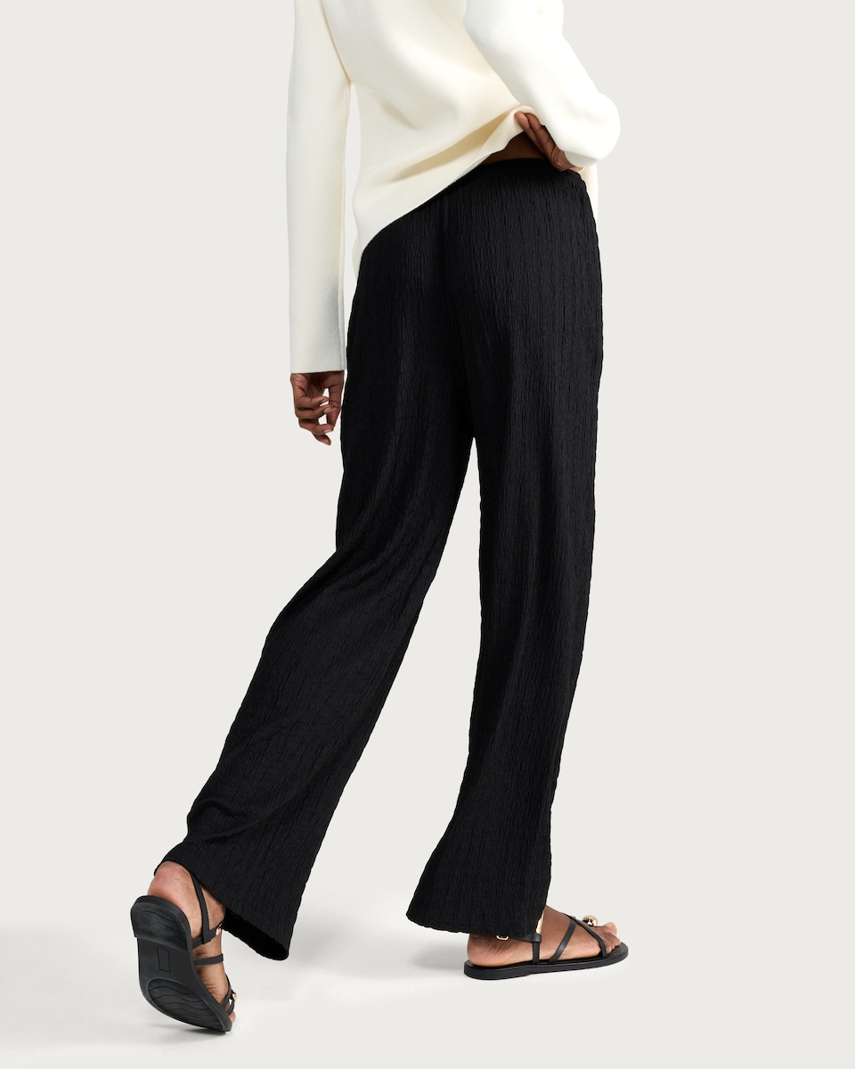 image 1 of F&F Textured Wide Leg Trousers in Black