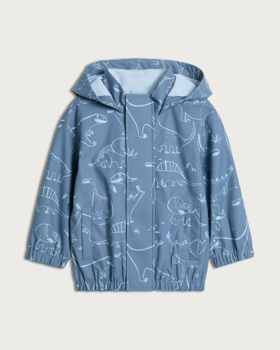 image 1 of F&F Boys Dinosaur Print Hooded Jacket in Blue