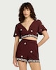 image 1 of F&F Embroidered Beaded Hem Co-ord Beach Shorts in Burgundy