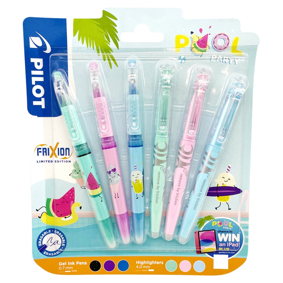 Pilot Pool Party Erasable Gel Pens and Highlighters 6 Pens