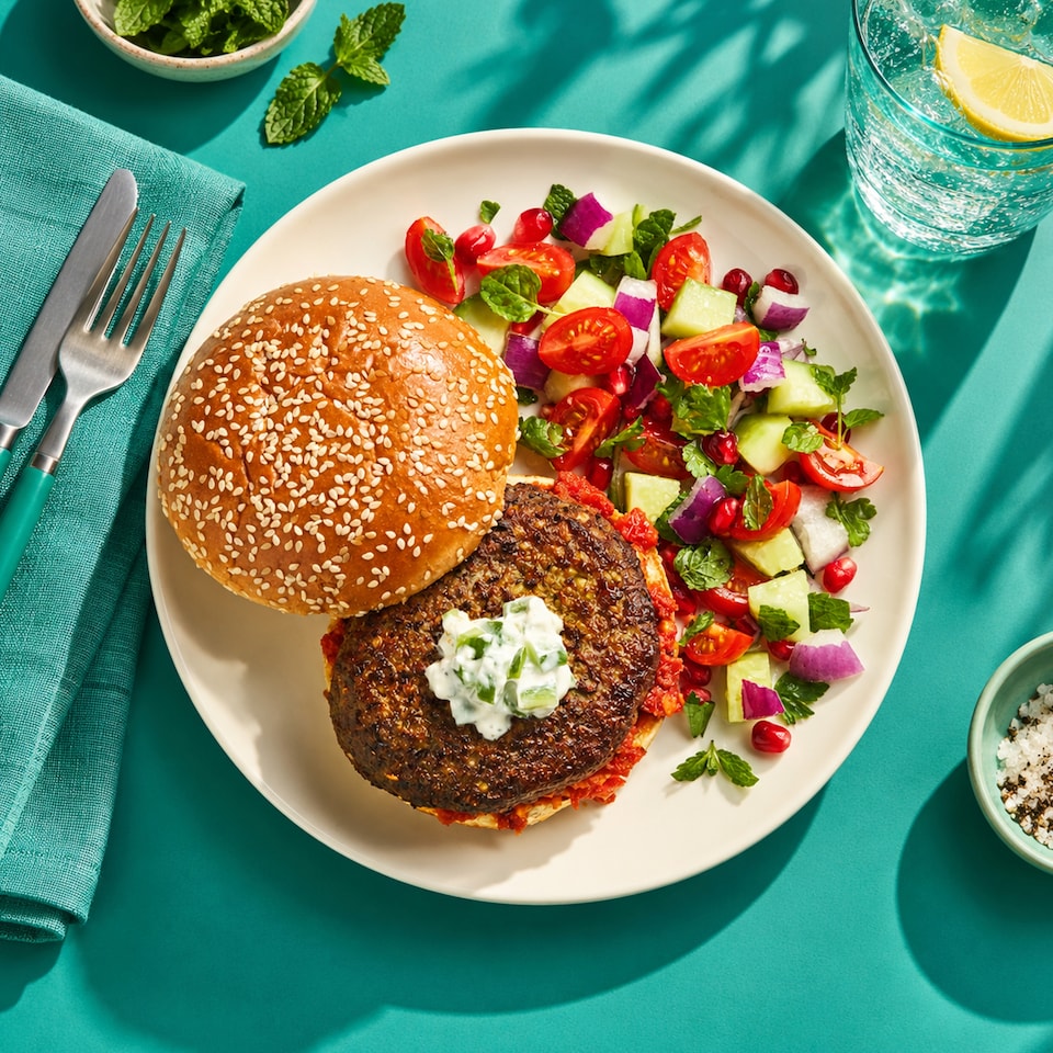 image 1 of Gosh! Super Plants Middle Eastern Broccoli & Broad Bean with Cherry Burgers 200g
