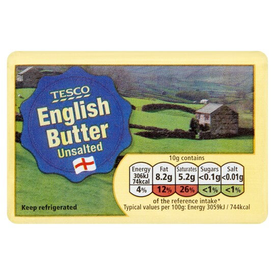 Tesco English Unsalted Block Butter 250G Tesco Groceries