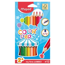 Maped Color' Peps Jumbo Triangular, Thick Colored Pencil Set 12 Different Colors