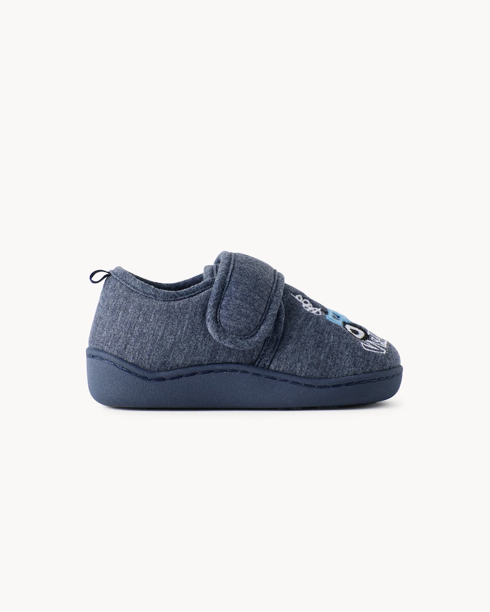 image 1 of F&F Boys Embroidered Digger Cupsole Slippers in Blue