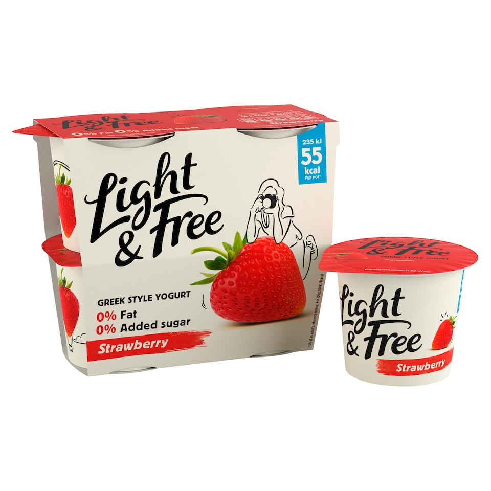 image 1 of Light & Free Strawberry Greek Style Fat Free Yoghurt 4x115g