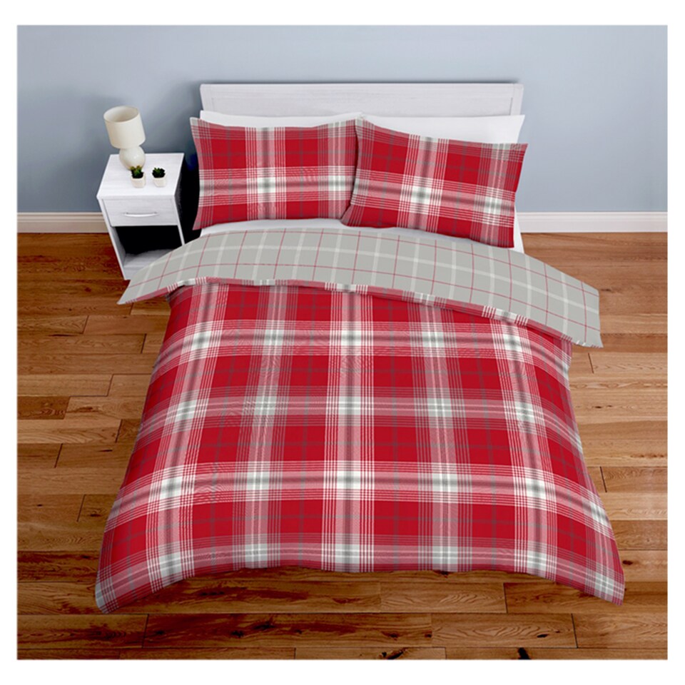 Tesco Red Brushed Check Duvet Set King Size
