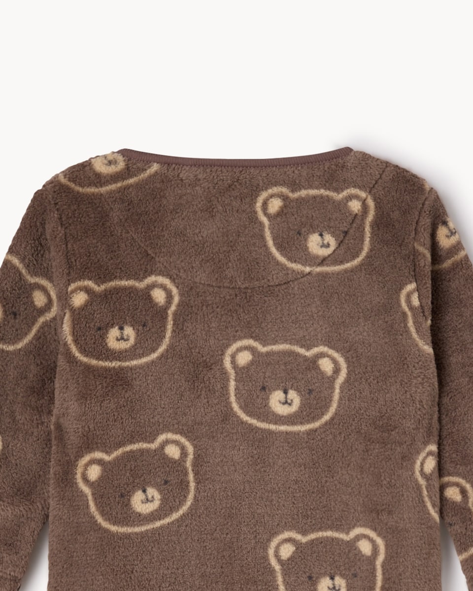 image 1 of F&F Baby Bear Printed Fleece Sleepsuit in Brown