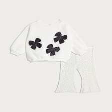 F&F Baby 2-Piece Cotton Rich Bow Sweatshirt and Flared Leggings Set in White