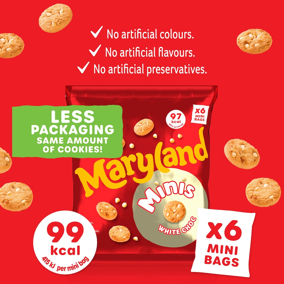 image 1 of Maryland 6 Mini White Choc Cookie Bags 118.8g