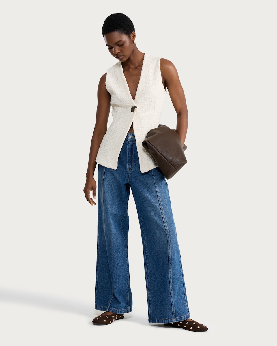 image 1 of F&F Cotton Rich Boucle Textured Waistcoat in Cream