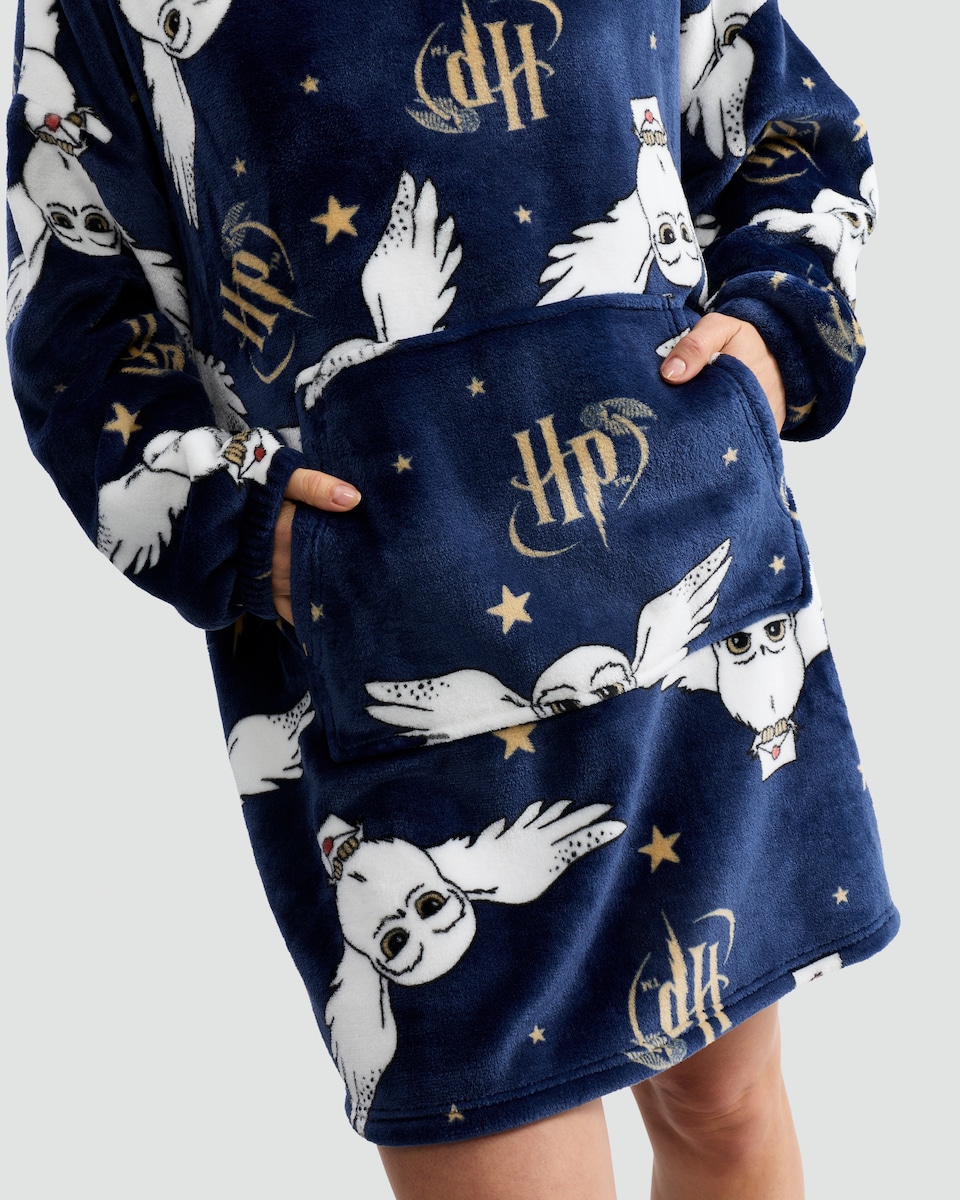 image 1 of Harry Potter Hedwig Fleece Pyjama Hoodie in Navy