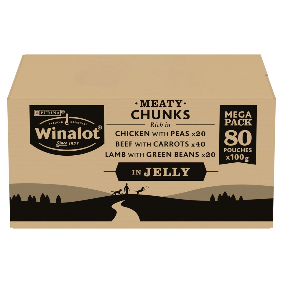 image 1 of WINALOT Meaty Chunks Mixed in Jelly Wet Dog Food 80x100g