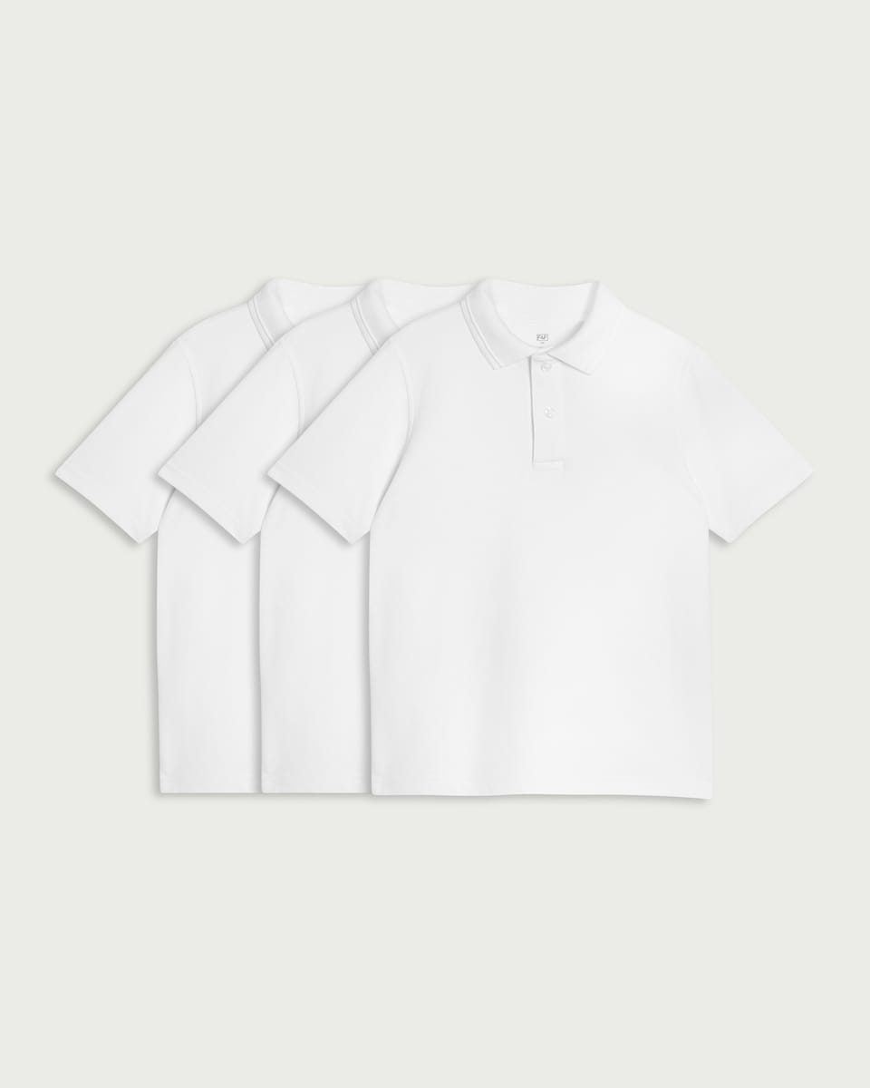 image 1 of F&F Boys School 3-Pack Pure Cotton Short Sleeved Easy Dressing Polo Shirts in White