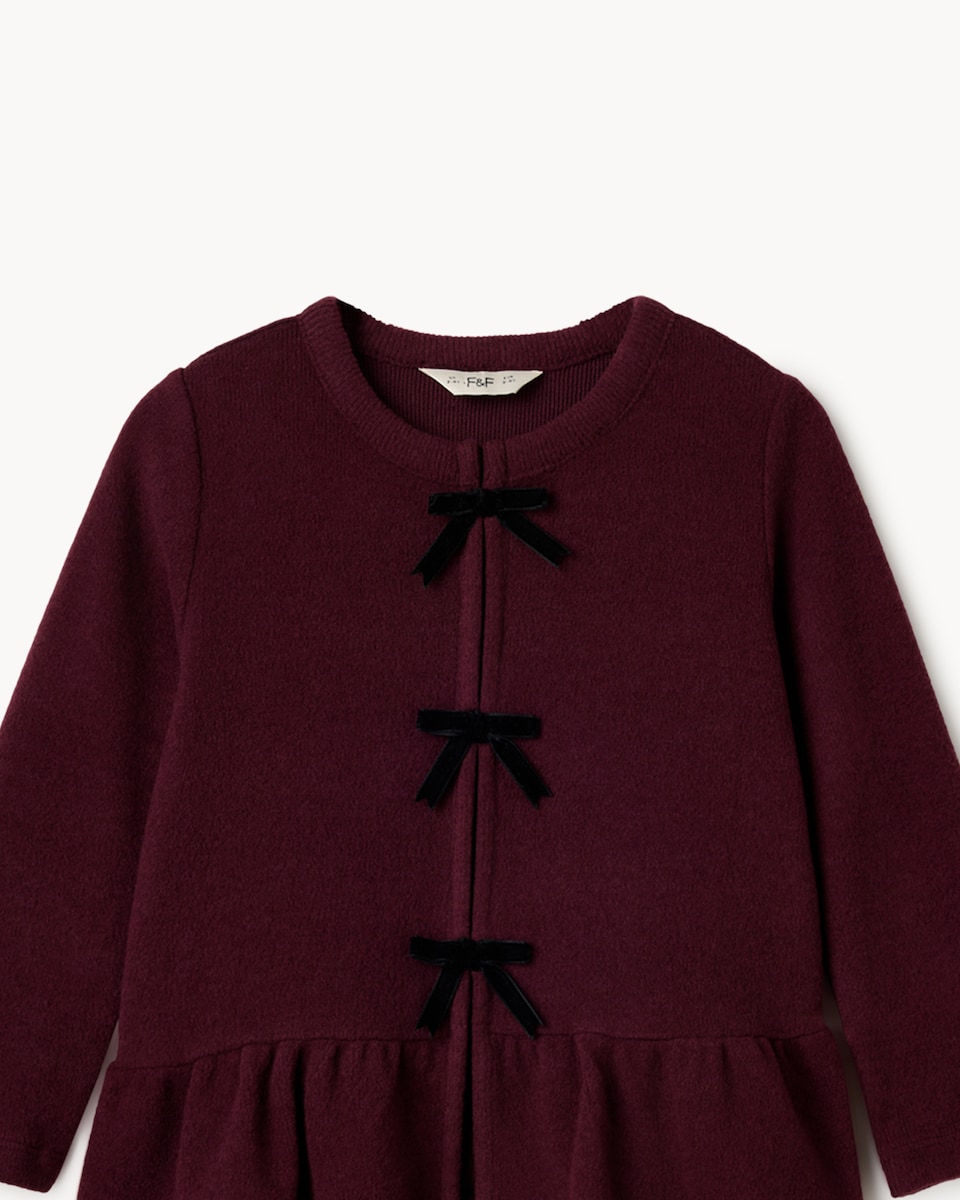 image 1 of F&F Girls Bow Top and Flared Leggings Set in Burgundy
