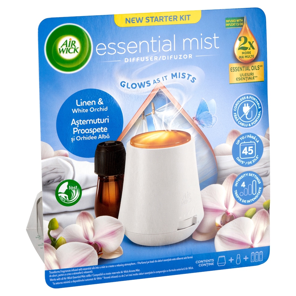 Air Wick Pamut és Fehér Orchidea aroma diffúzor készülék és utántöltő 20 ml