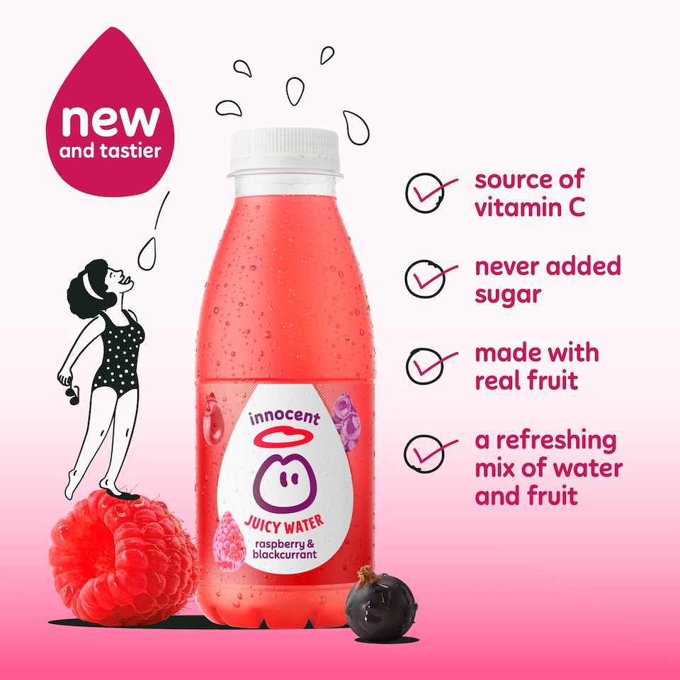 image 1 of Innocent Juicy Water Raspberry & Blackcurrant Juice Drink 420ml