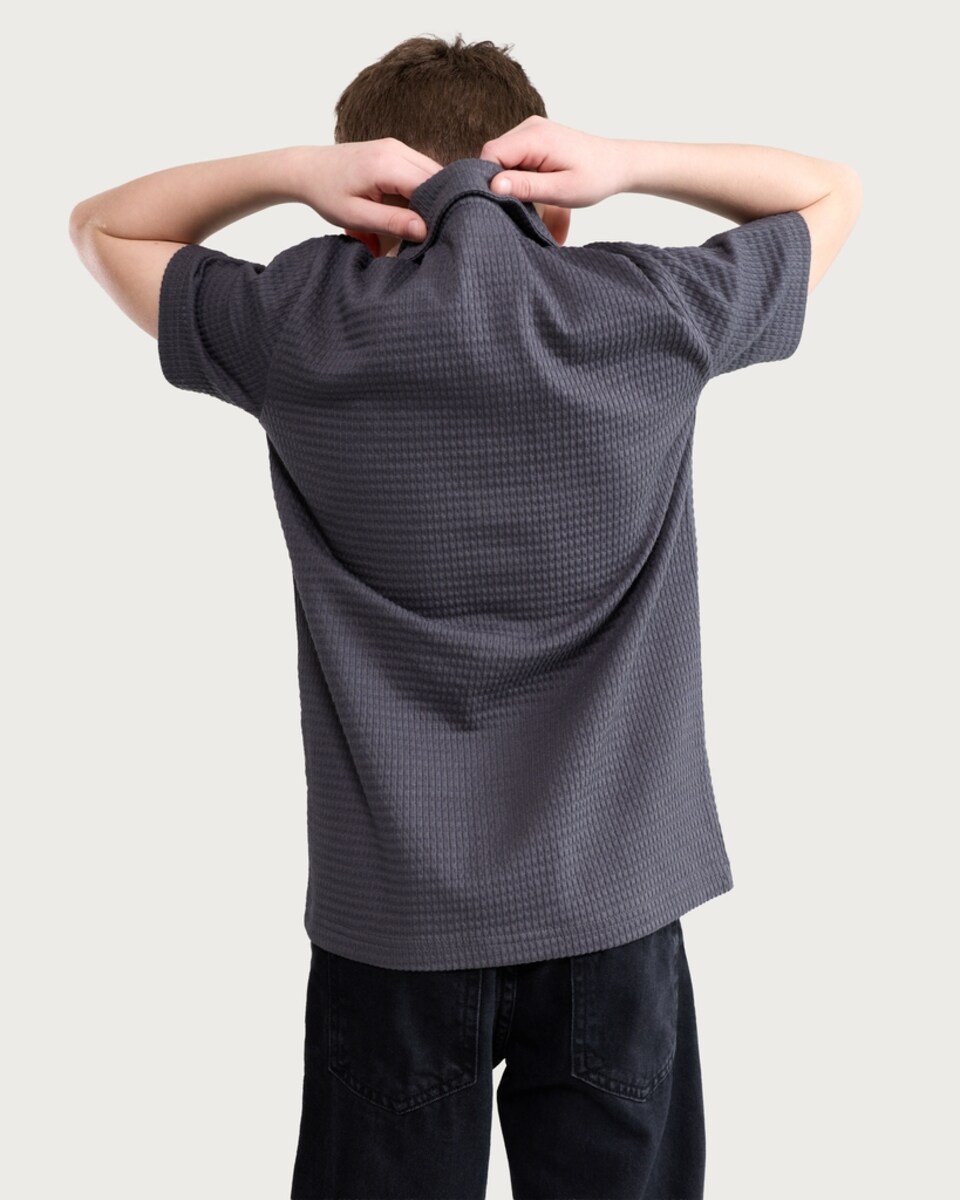 image 1 of F&F Boys Cotton Rich Textured Short Sleeved Shirt in Grey