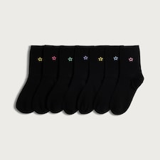 F&F 7-Pack Cotton Rich Star Embroidered Ankle Socks in Black