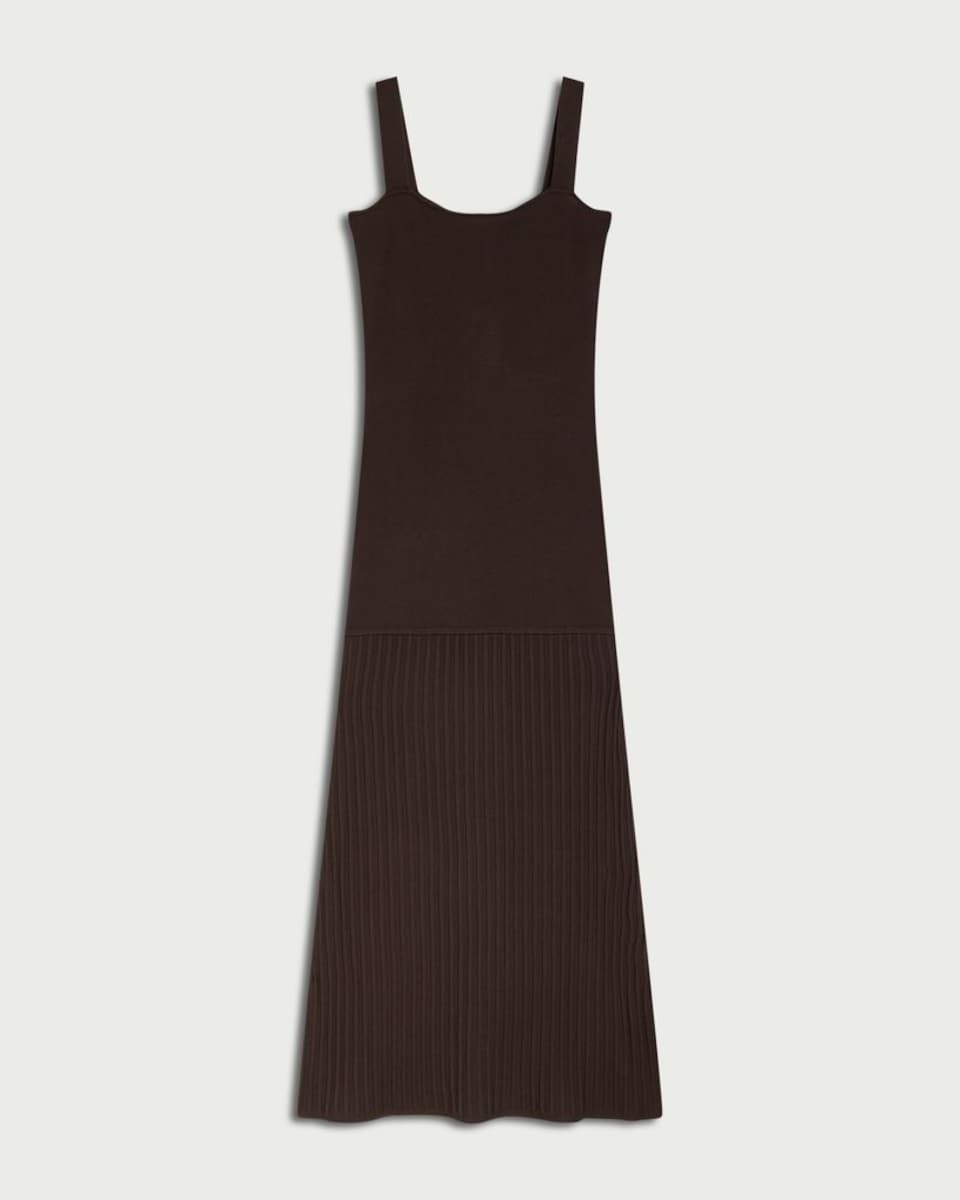 image 1 of F&F Ribbed Knitted Midi Dress in Chocolate