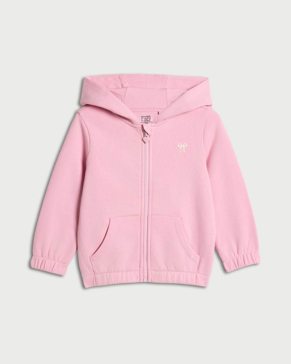image 1 of F&F Girls Cotton Rich Zip Up Hoodie in Pink