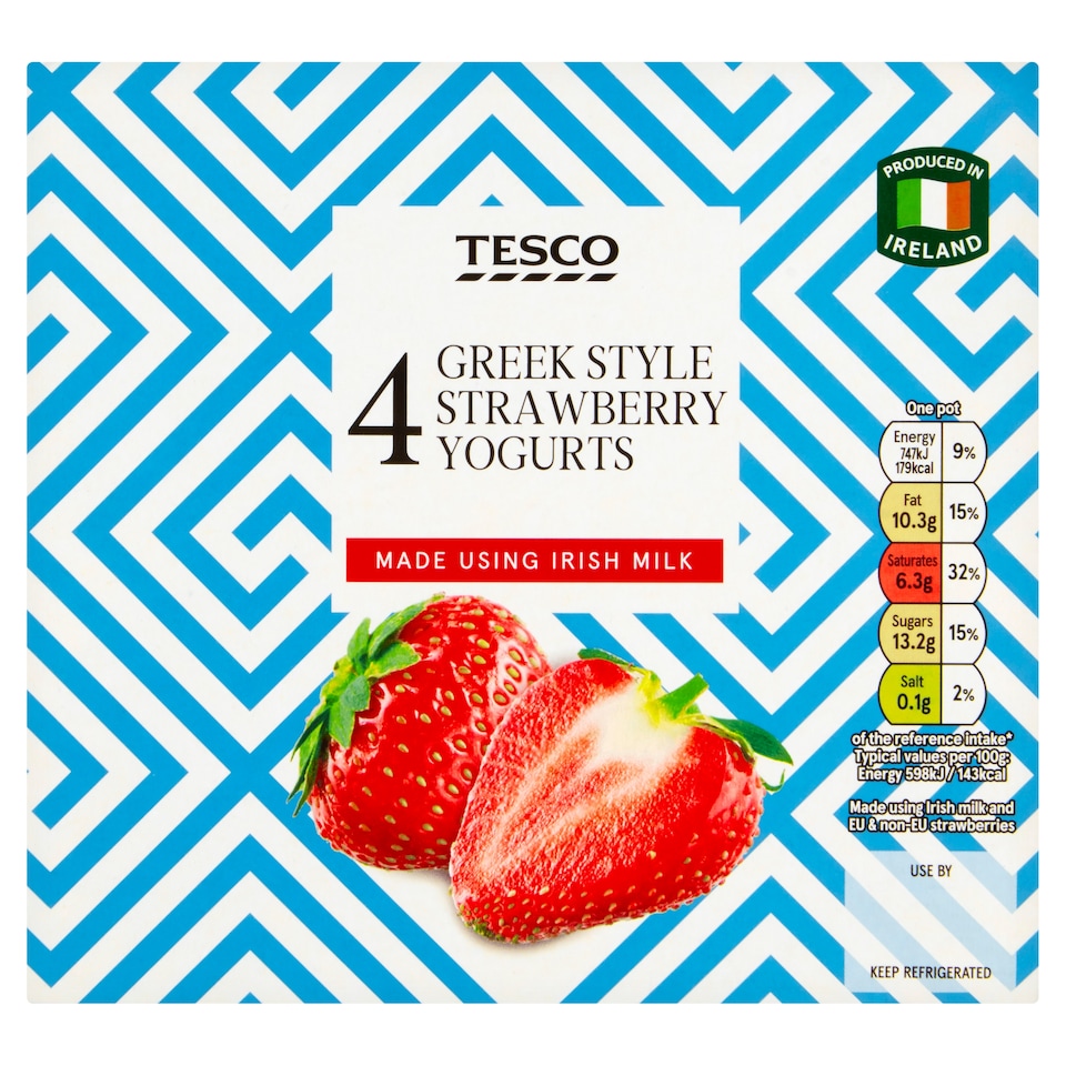 Tesco Greek Style Strawberry Yogurts 4X125g